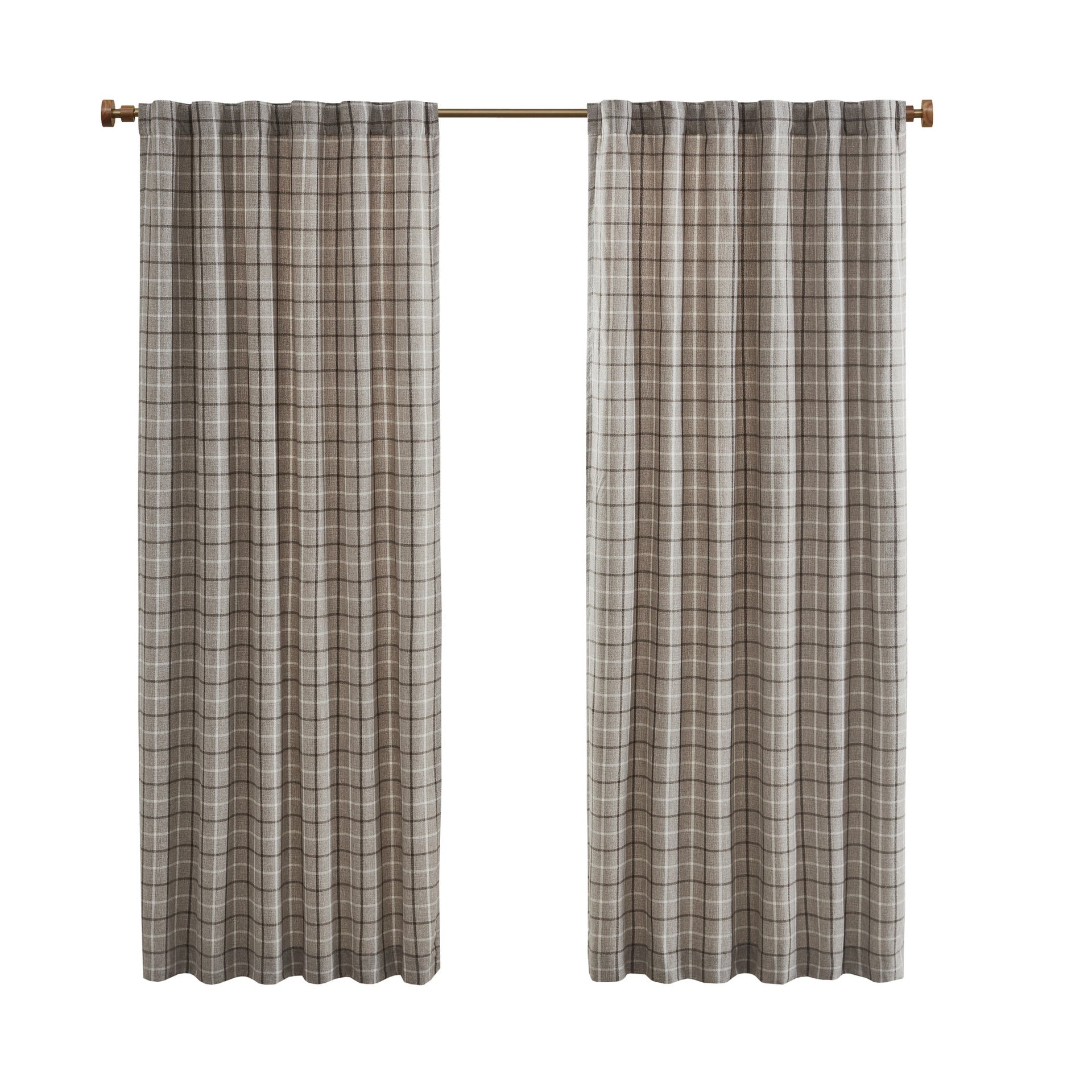 1 PCS 50x108" Plaid Rod Pocket and Back Tab Curtain Panel with Fleece Lining Brown