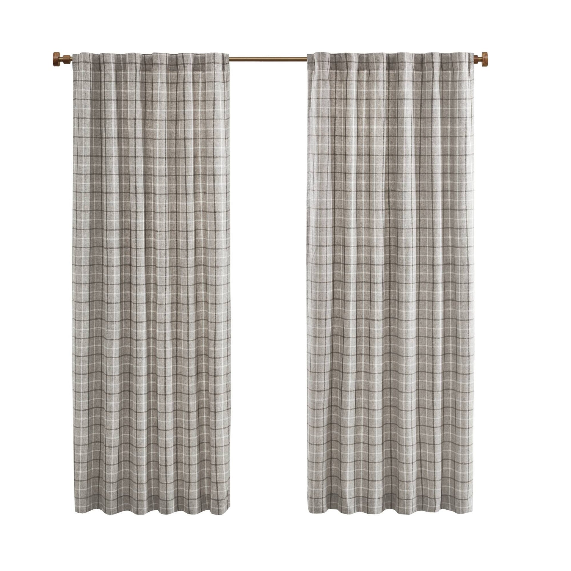 1 PCS 50x108" Plaid Rod Pocket and Back Tab Curtain Panel with Fleece Lining Brown