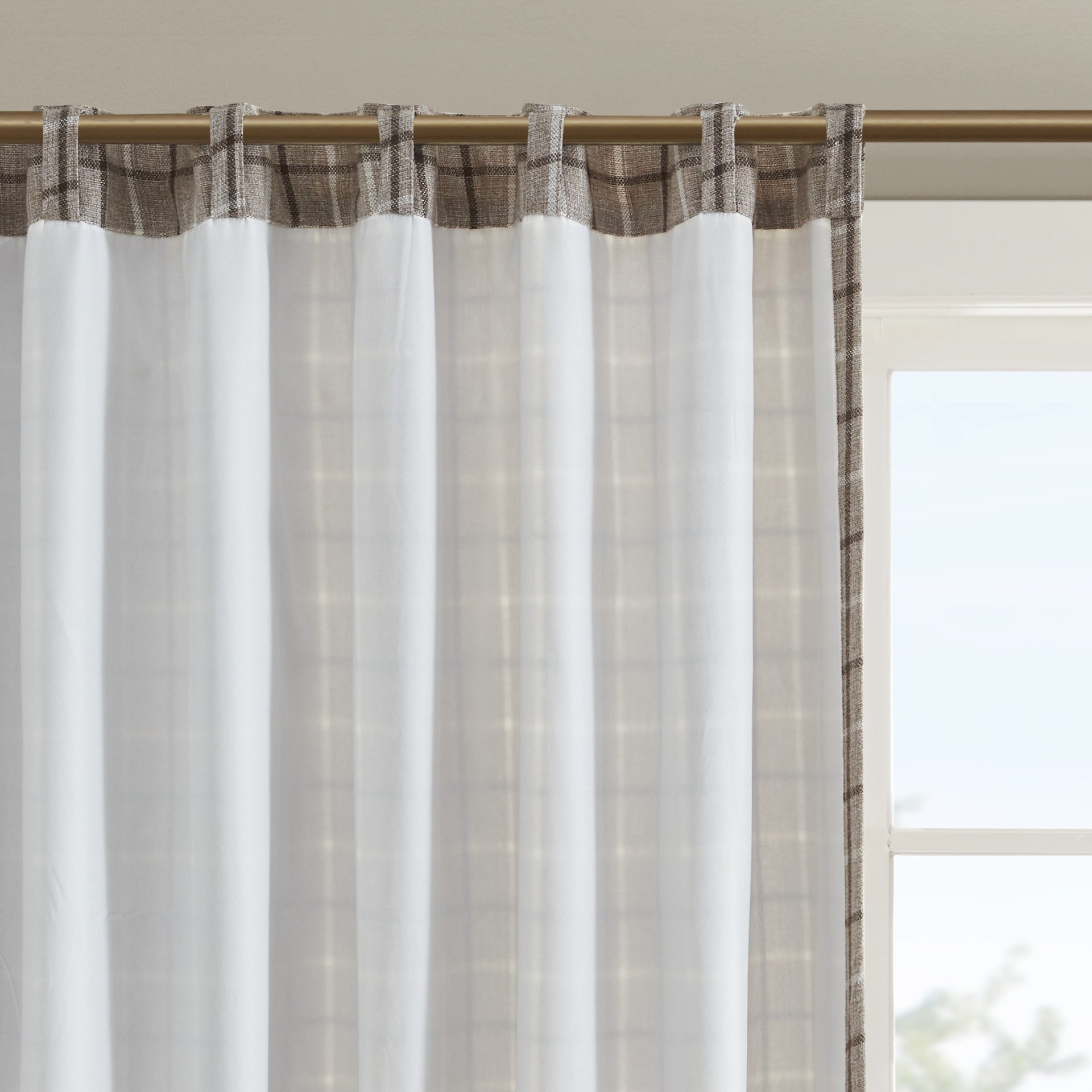 1 PCS 50x108" Plaid Rod Pocket and Back Tab Curtain Panel with Fleece Lining Brown