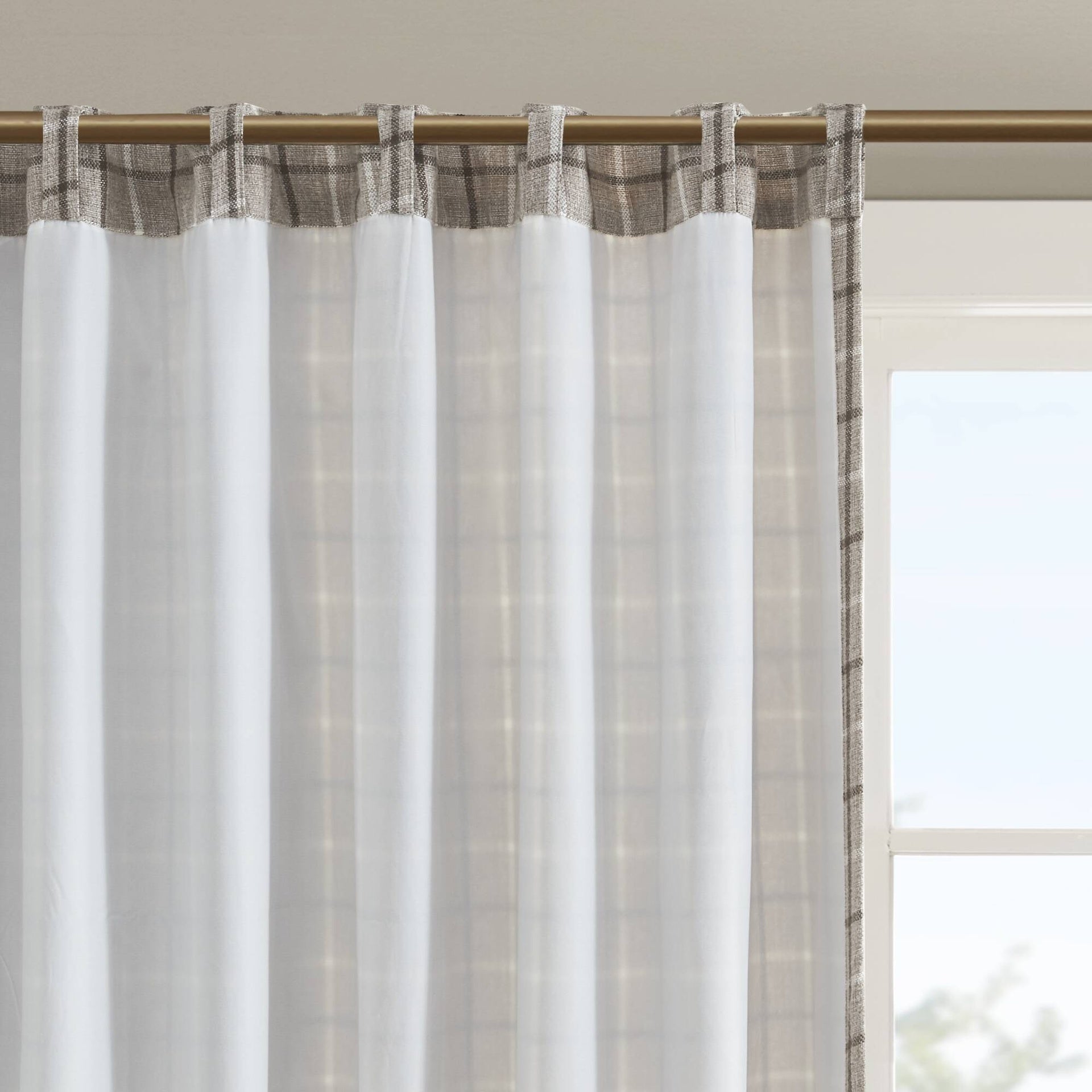 1 PCS 50x108" Plaid Rod Pocket and Back Tab Curtain Panel with Fleece Lining Brown