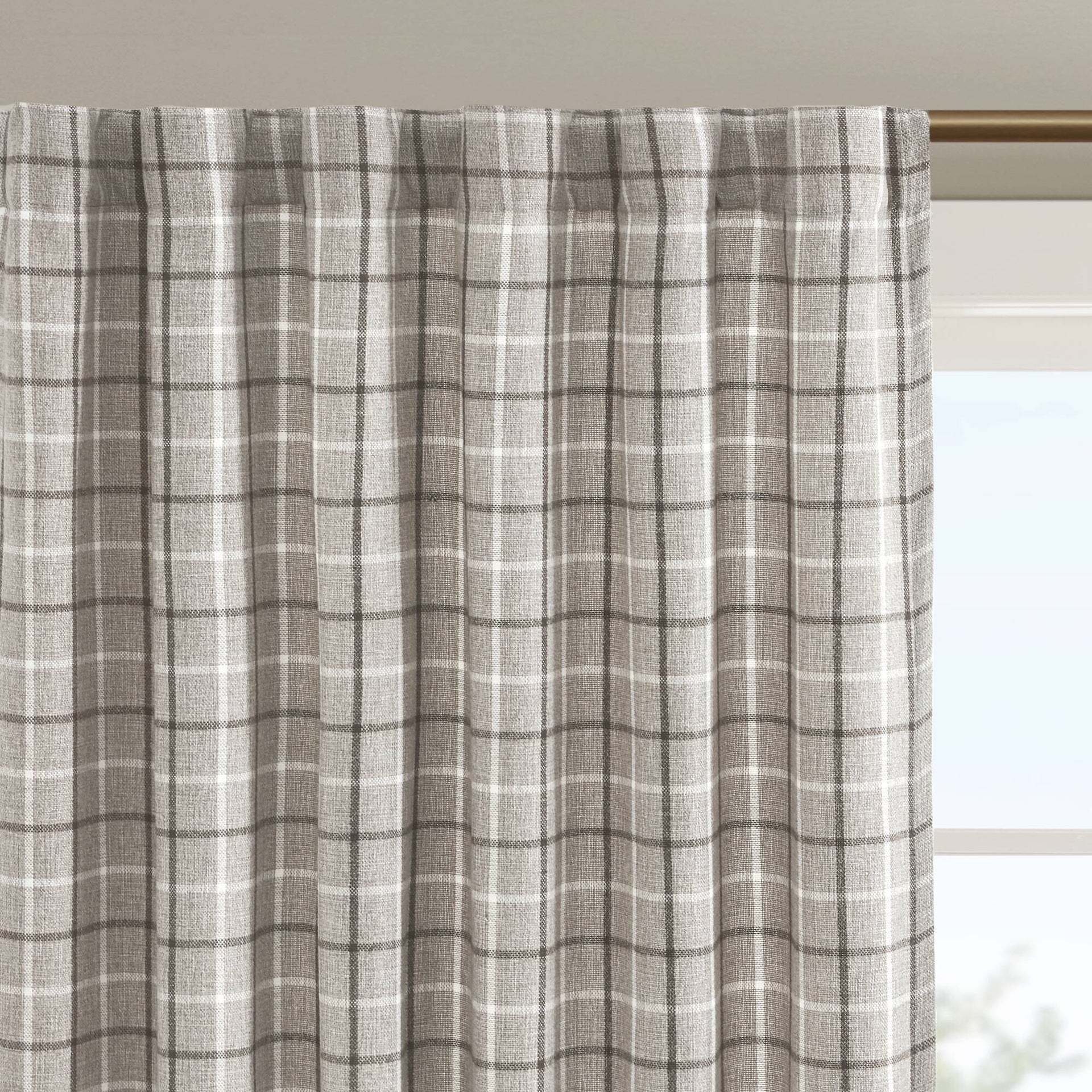 1 PCS 50x108" Plaid Rod Pocket and Back Tab Curtain Panel with Fleece Lining Brown