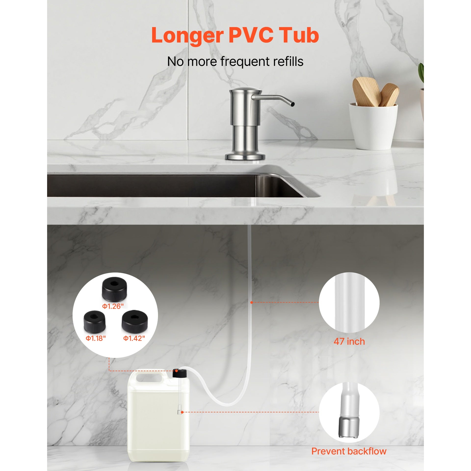 Built in Soap Dispenser for Kitchen Sink Stainless Steel Countertop Pump