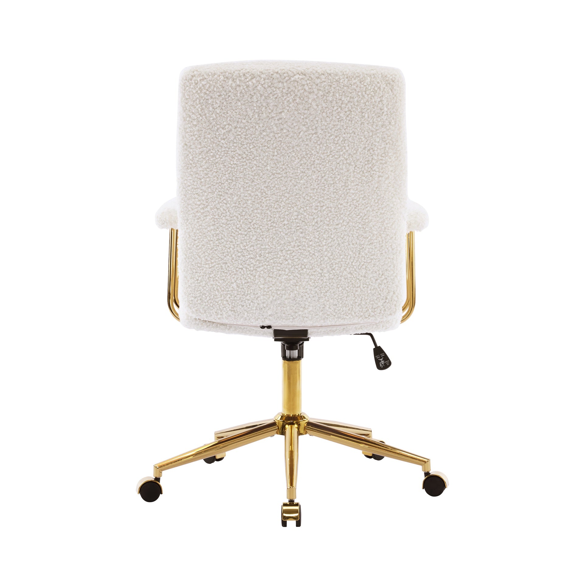 Textured Boucle Fabric White and Gold Office Chair, Modern Height Adjustable Desk Chair with Padded Arms