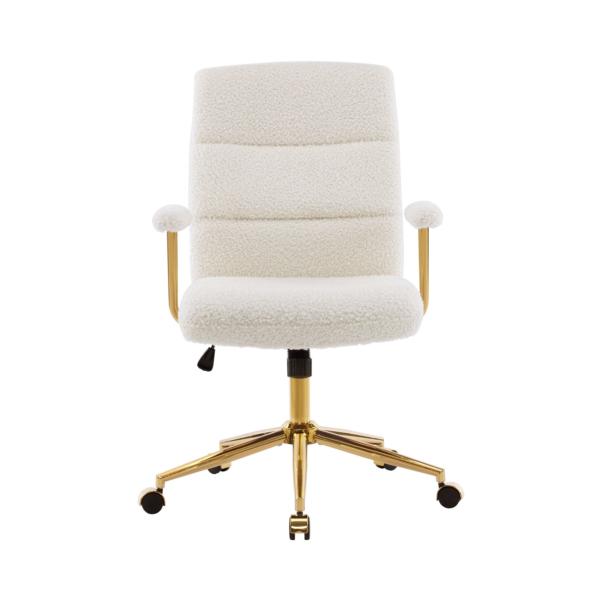 Textured Boucle Fabric White and Gold Office Chair, Modern Height Adjustable Desk Chair with Padded Arms