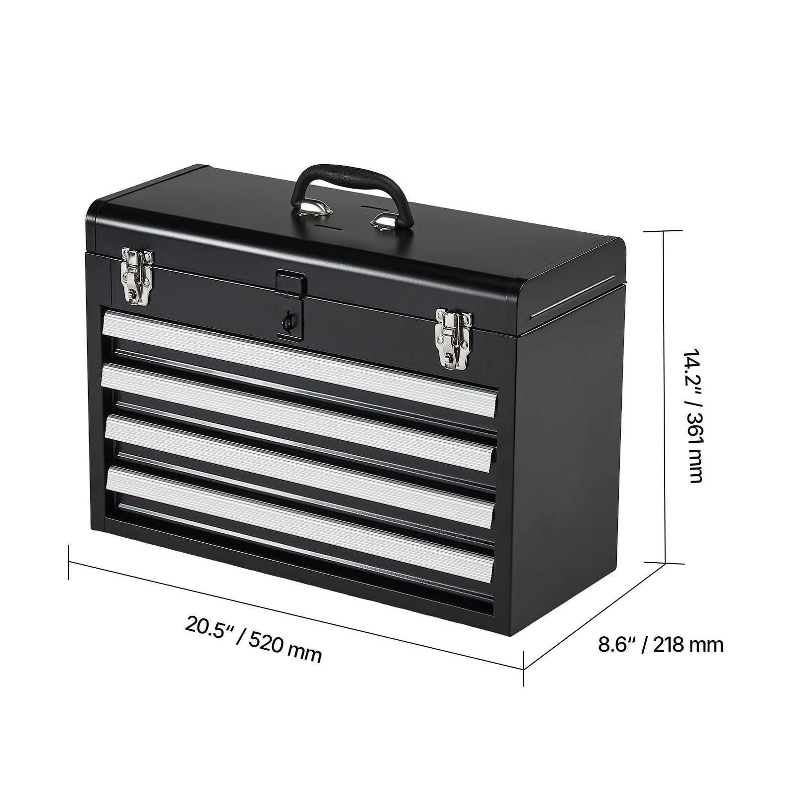 Tool Box 20.5-inch Portable Metal Tool Box with 4 Drawers Tool Organizer Black