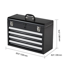 Tool Box 20.5-inch Portable Metal Tool Box with 4 Drawers Tool Organizer Black