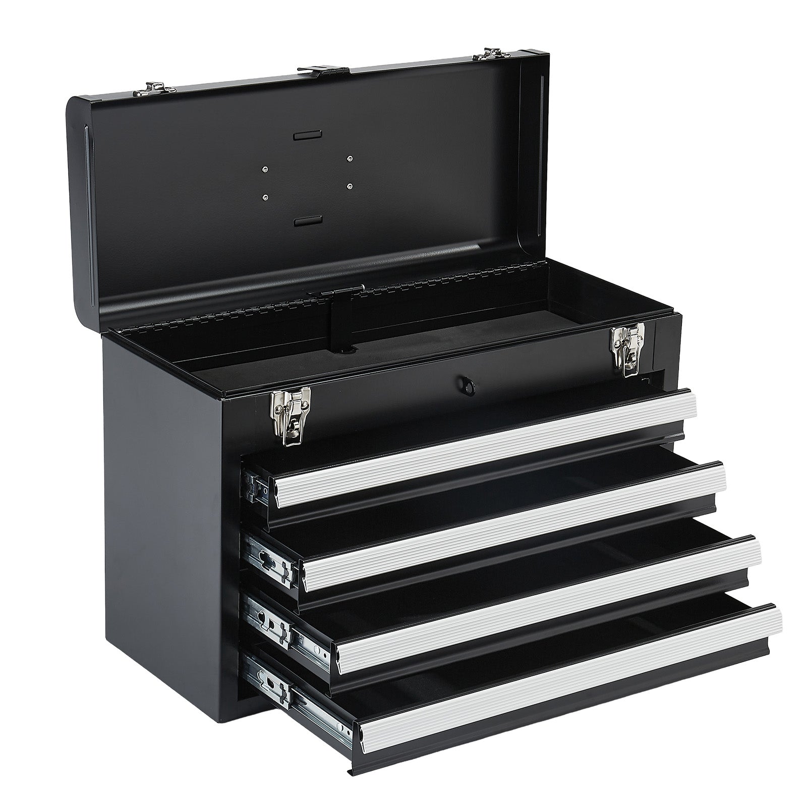Tool Box 20.5-inch Portable Metal Tool Box with 4 Drawers Tool Organizer Black