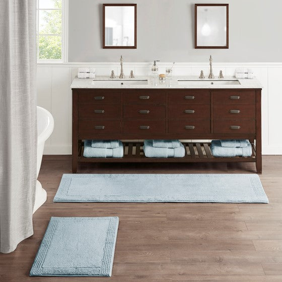 100% Cotton Tufted 3000 GSM Reversible Bath Rug Blue 21x34"