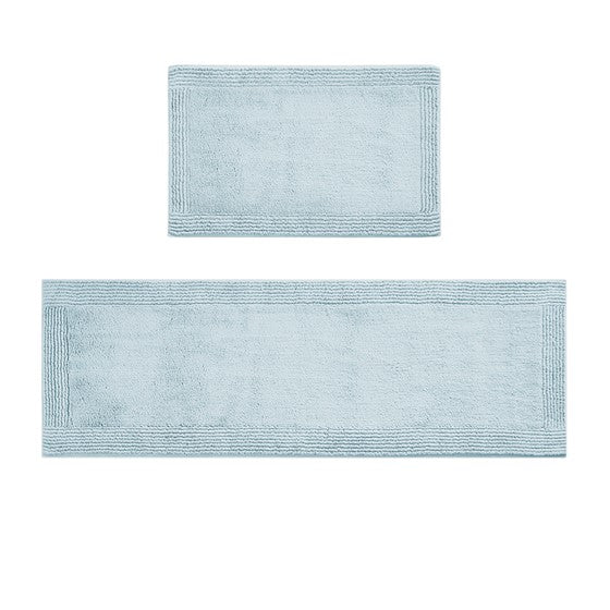 100% Cotton Tufted 3000 GSM Reversible Bath Rug Blue 21x34"
