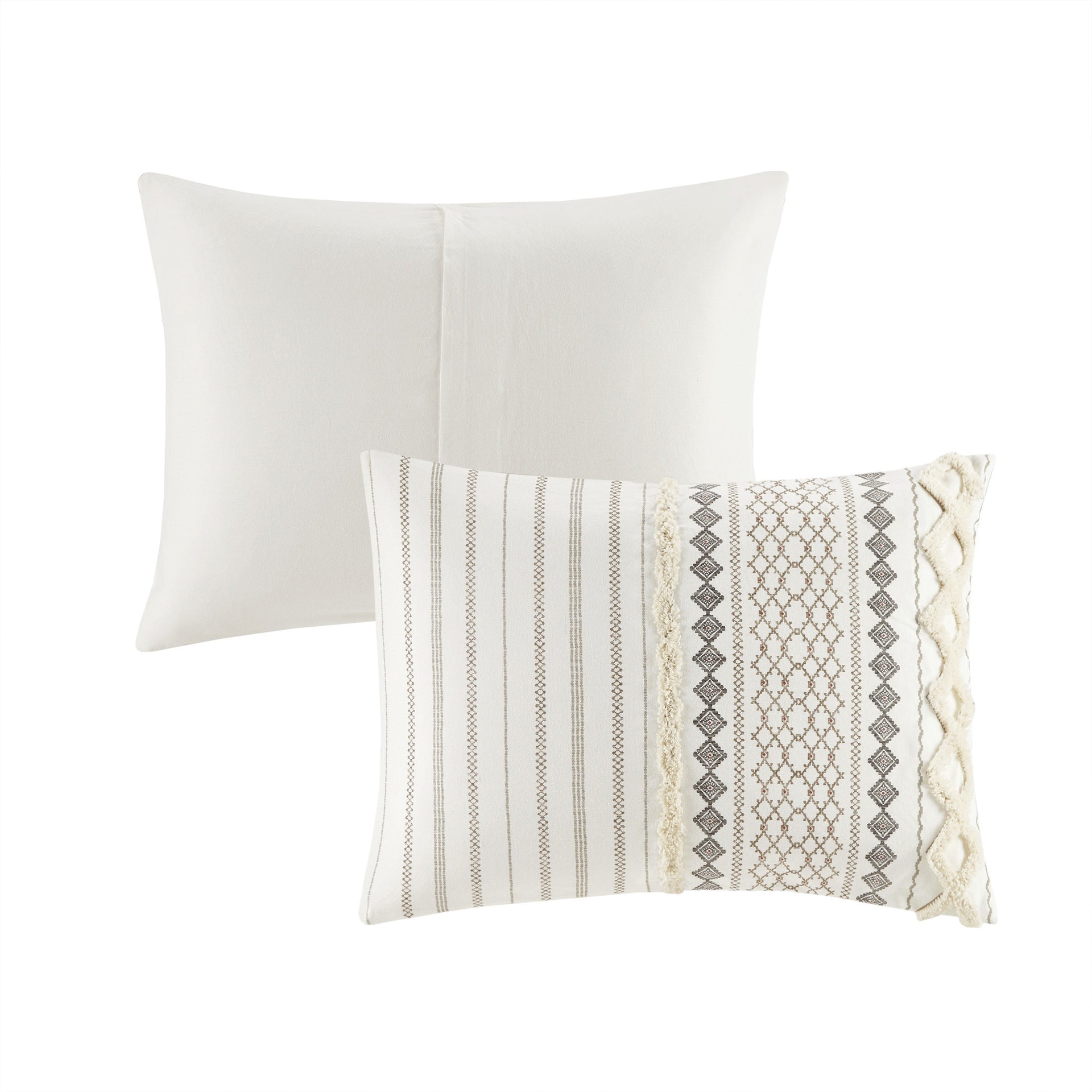 Cotton Printed Comforter Set with Chenille Ivory Full/Queen