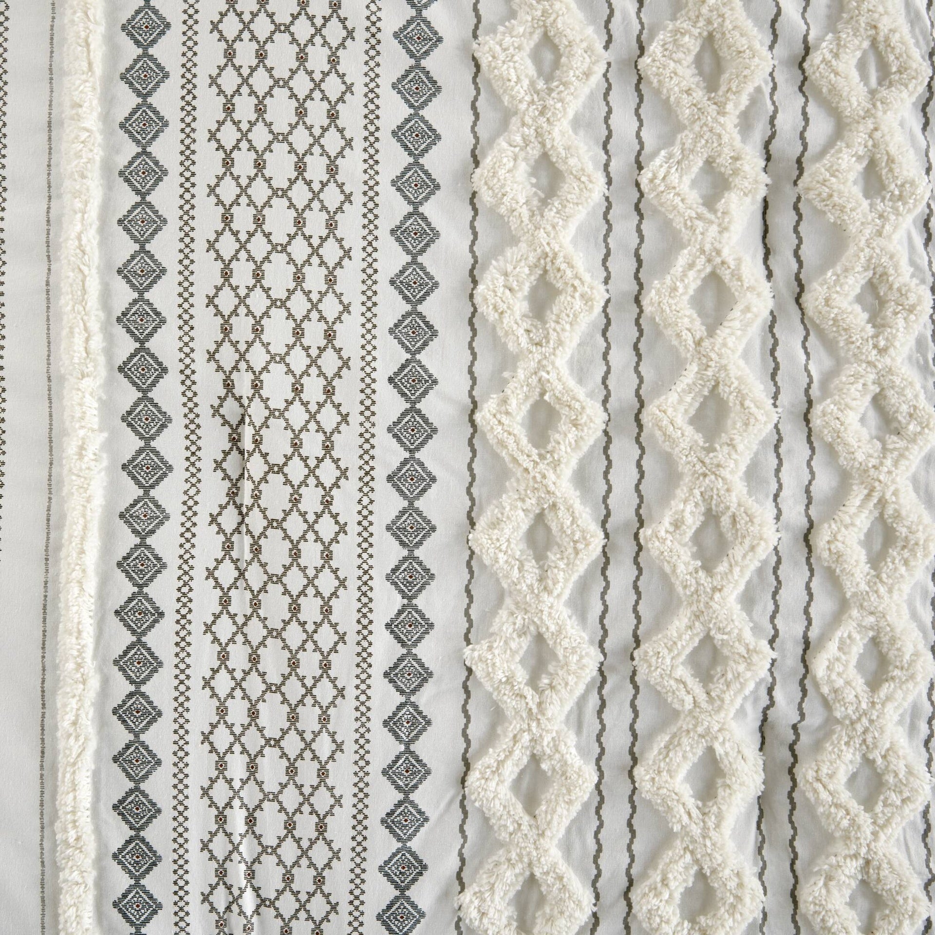Cotton Printed Comforter Set with Chenille Ivory Full/Queen