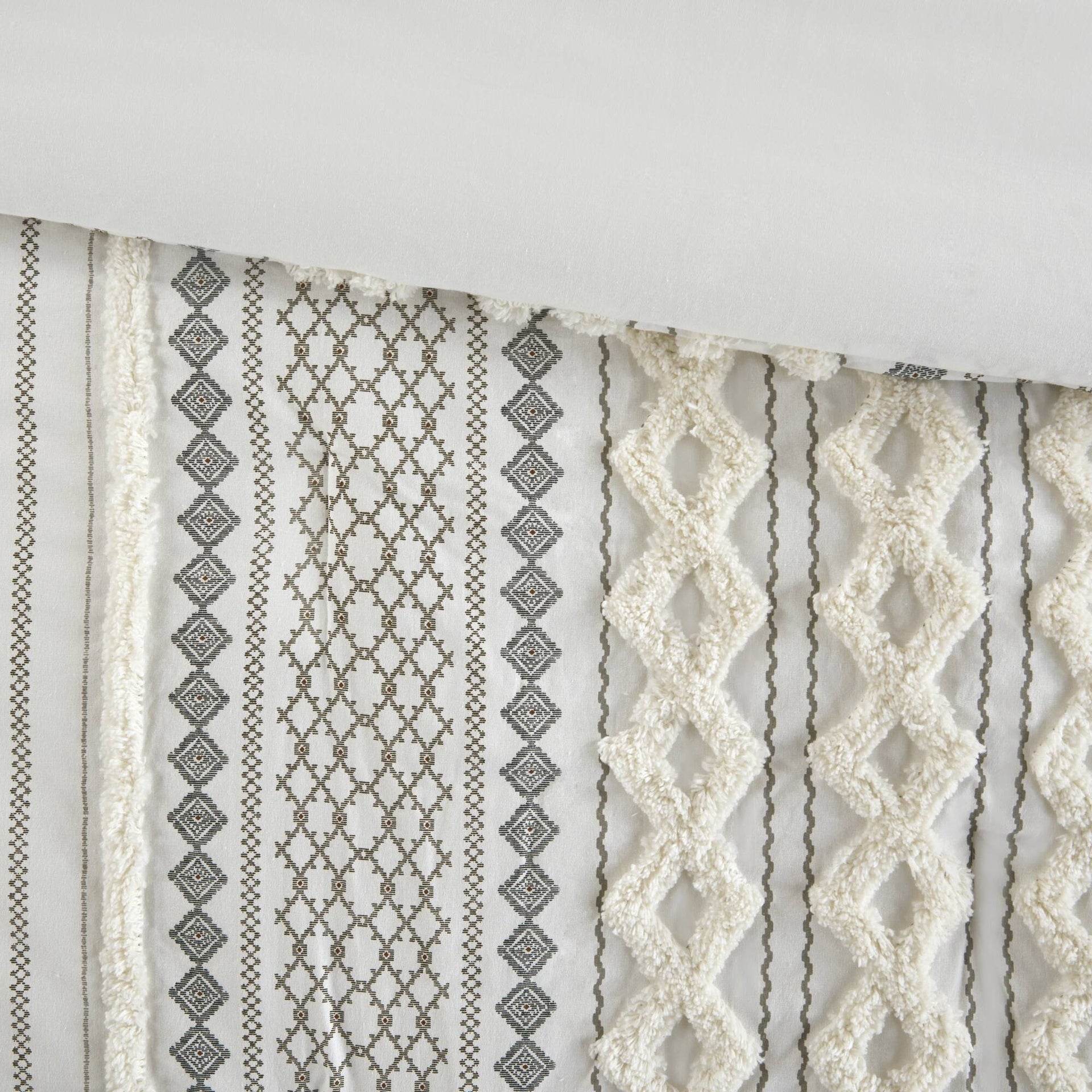 Cotton Printed Comforter Set with Chenille Ivory Full/Queen