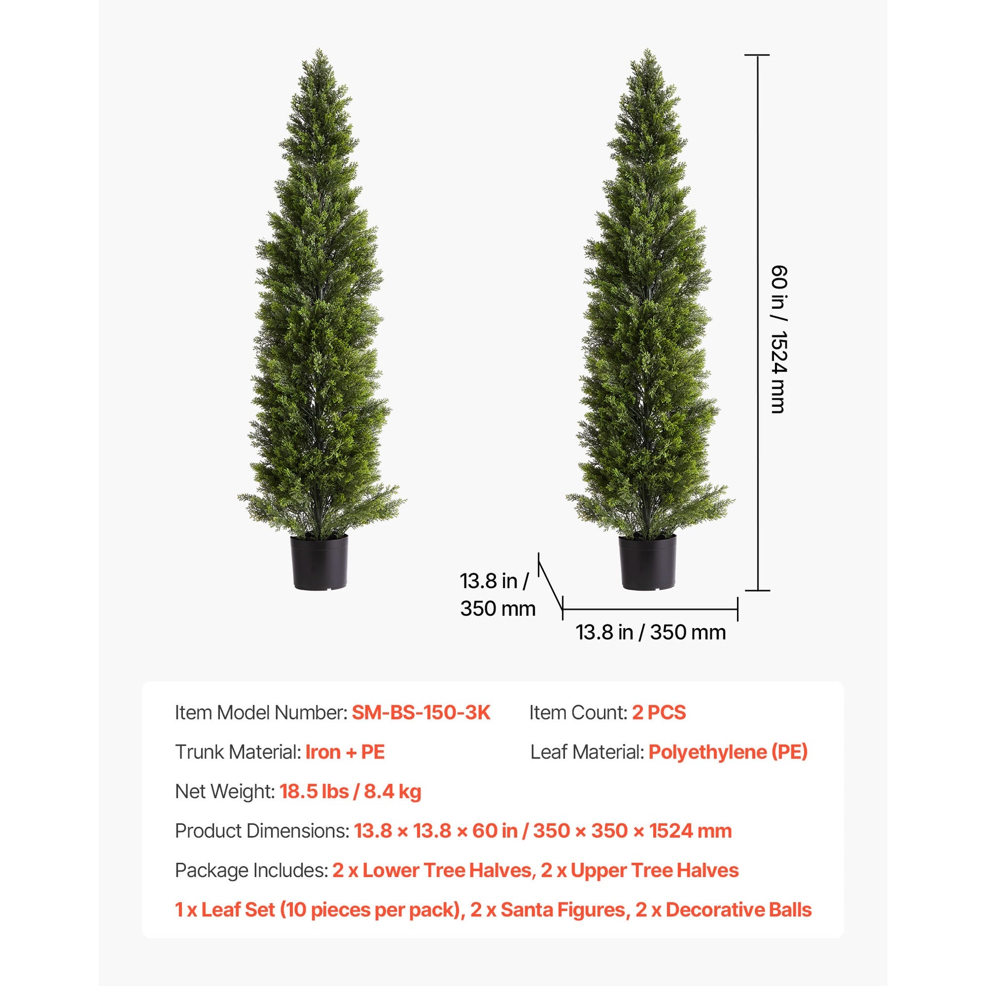 Artificial Topiary Cedar Trees, 60 inch 2 Set Faux Pine Shrubs Plants, Fake Silk Tree Look Real, Easy Assembly for Decor Front Porch Outdoor Patio Garden Balcony Backyard Indoor Office