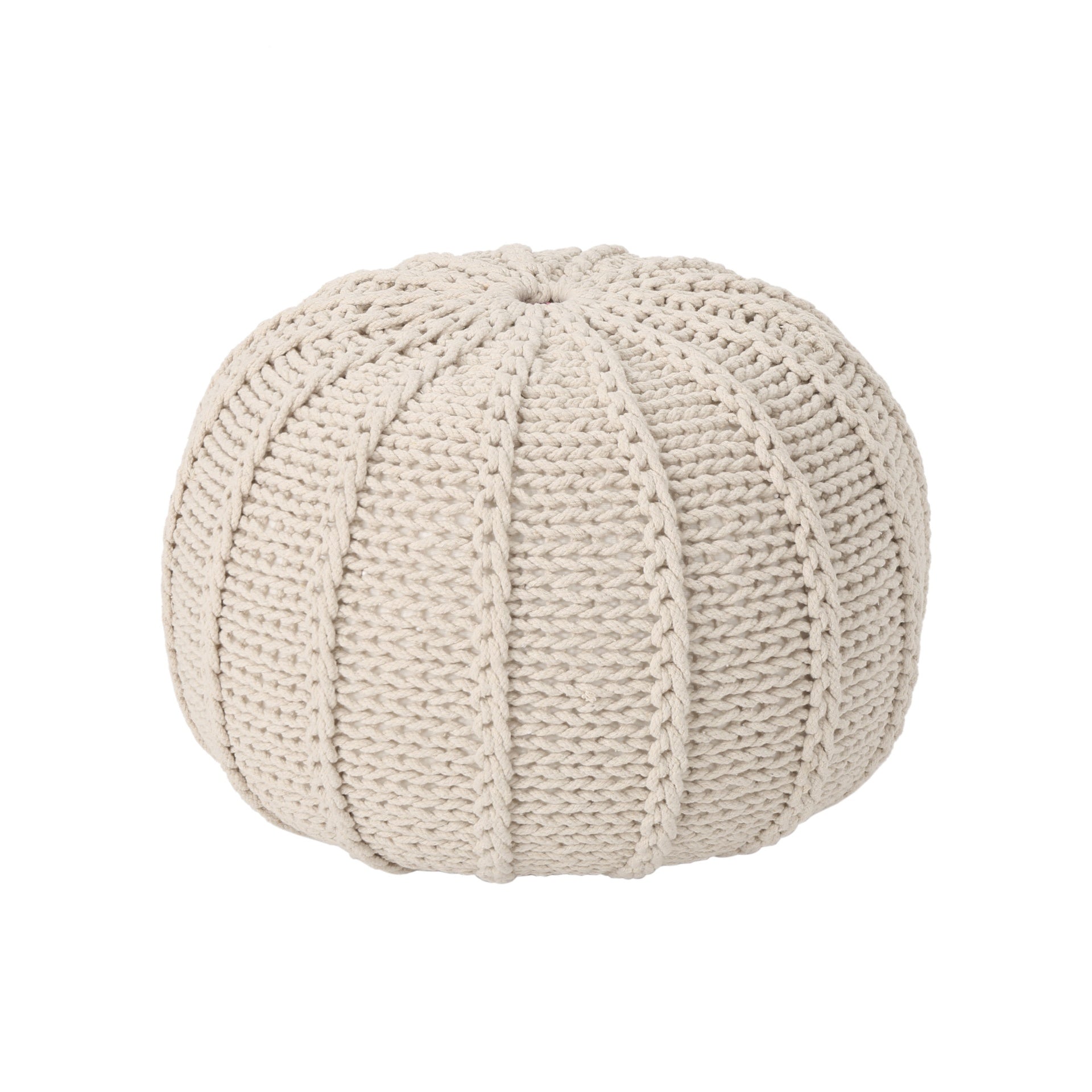 Bordeaux  Knitted Cotton Round Pouf, Beige