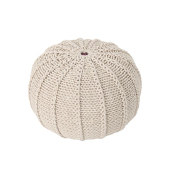 Bordeaux  Knitted Cotton Round Pouf, Beige