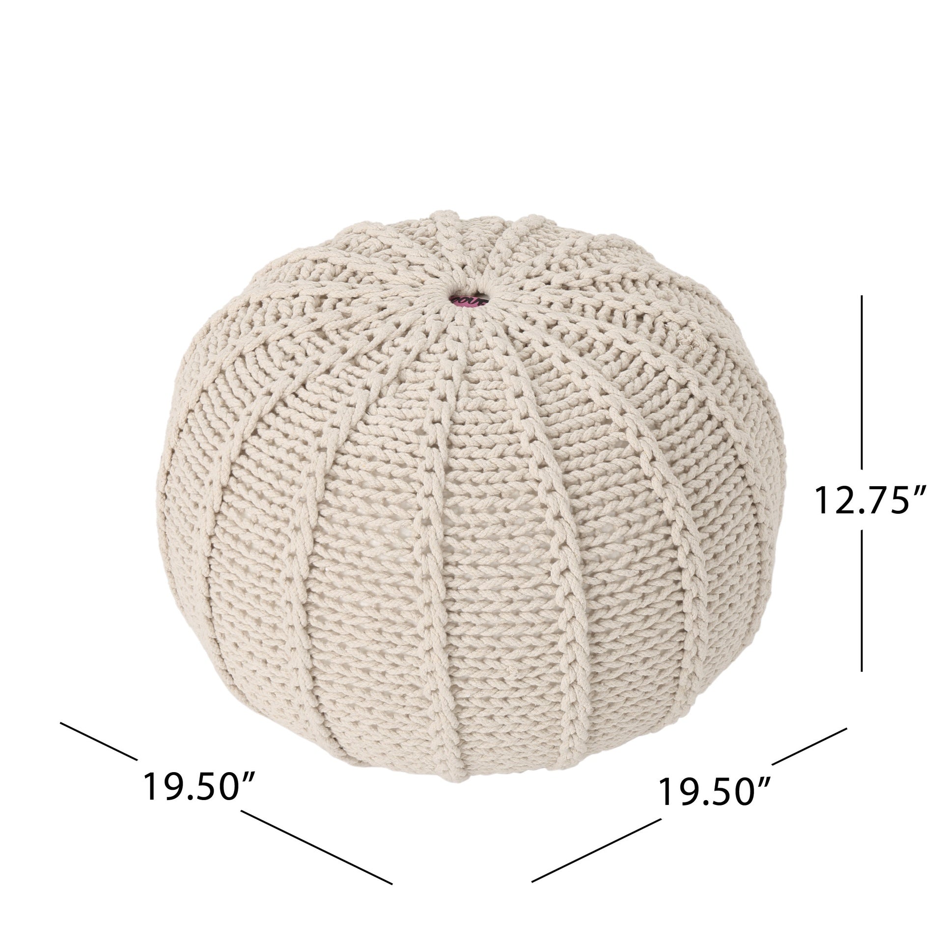 Bordeaux  Knitted Cotton Round Pouf, Beige
