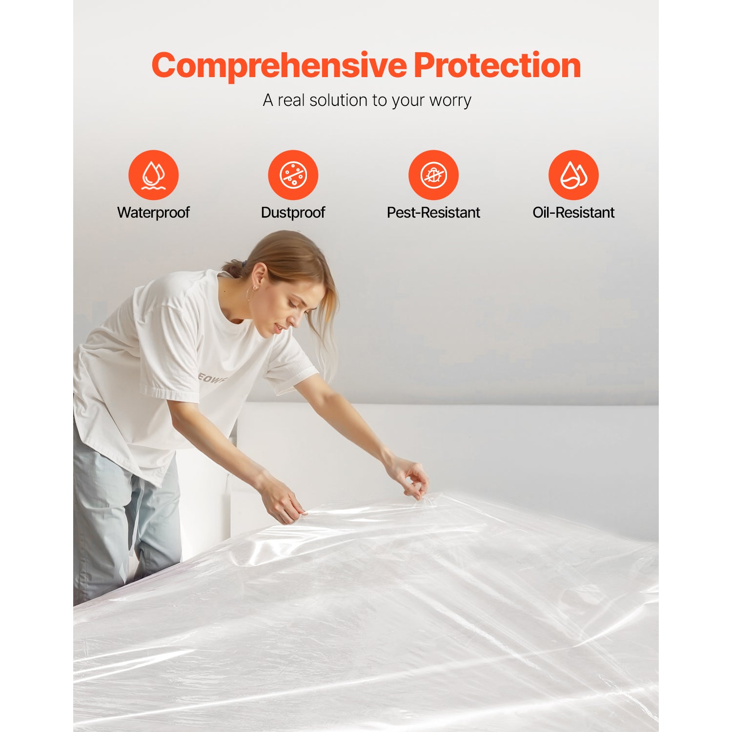 Plastic Mattress Bag 2 PK Bed Cover for Moving and Storage (2 Mil & Queen Size)