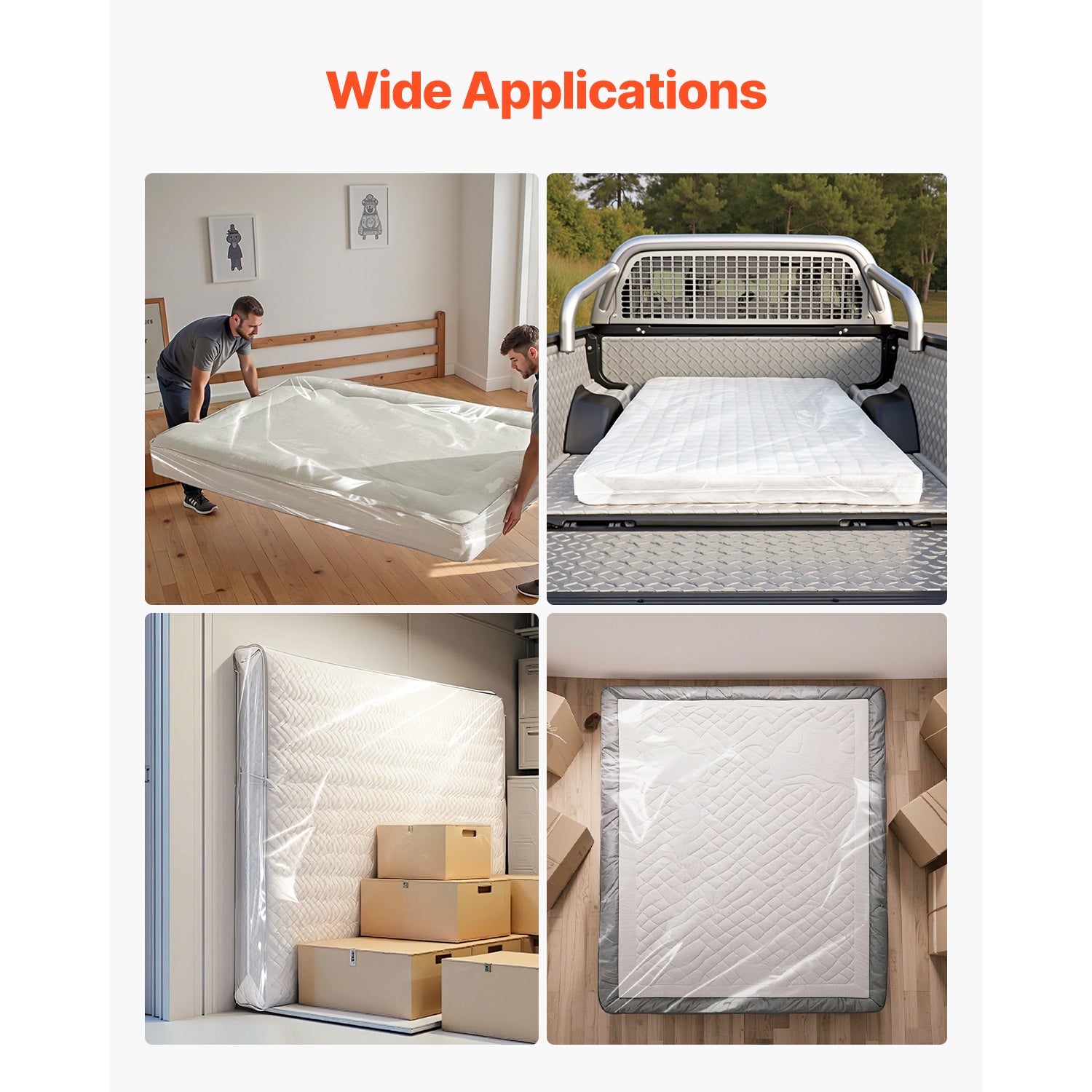 Plastic Mattress Bag 2 PK Bed Cover for Moving and Storage (2 Mil & Queen Size)