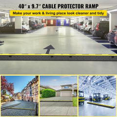 Cable Protector Ramp, 4 Packs 2 Channels Speed Bump Hump, Rubber Modular Speed Bump Rated 11000 LBS Load Capacity, Protective Wire Cord Ramp Driveway Rubber Traffic Speed Bumps Cable Protector