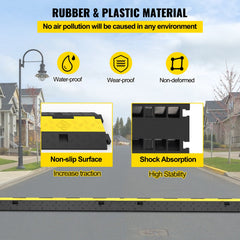 Cable Protector Ramp, 4 Packs 2 Channels Speed Bump Hump, Rubber Modular Speed Bump Rated 11000 LBS Load Capacity, Protective Wire Cord Ramp Driveway Rubber Traffic Speed Bumps Cable Protector