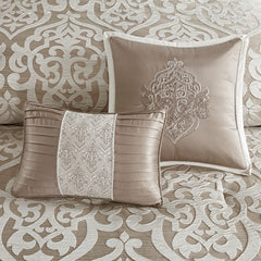 8 Piece Jacquard Comforter Set Tan/Ivory Queen