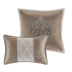 8 Piece Jacquard Comforter Set Tan/Ivory Queen