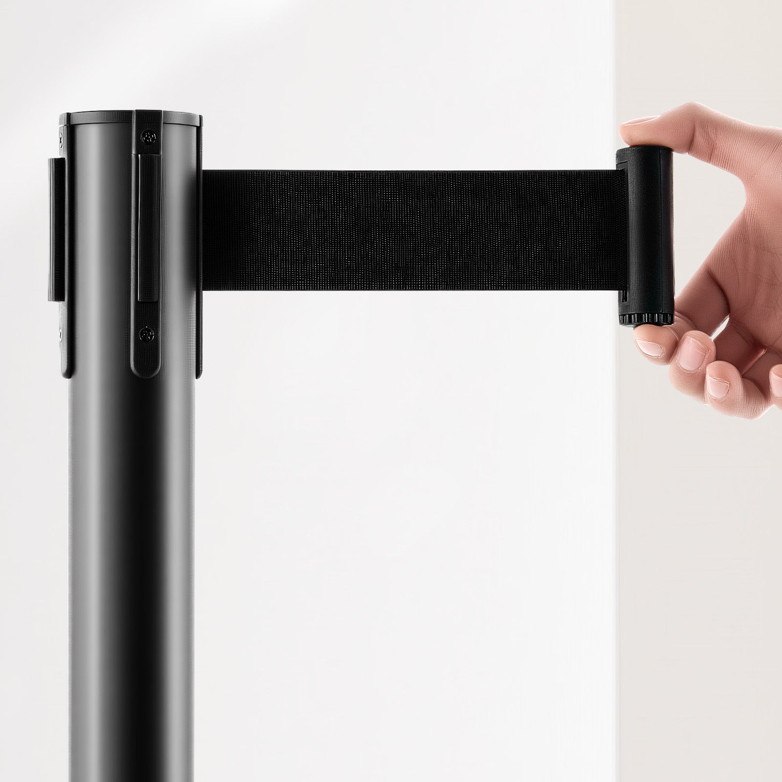 Stanchion Post, 8 Pcs Stanchions with Retractable Belts, Carbon Steel Black Stanchions Queue with Sand Injection Hollow Base, Crowd Control Barriers for Theaters, Parties, Weddings, Exhibitions