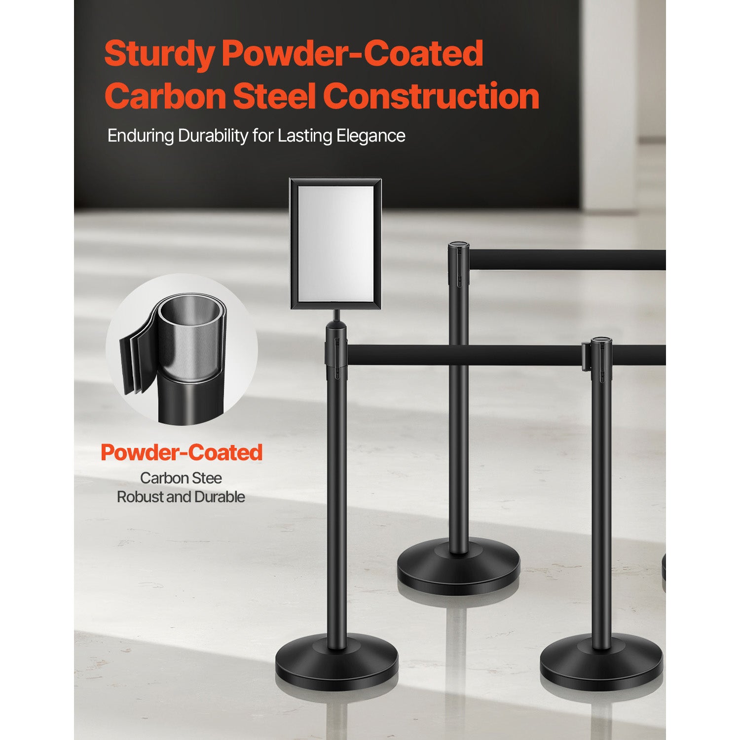 Stanchion Post, 8 Pcs Stanchions with Retractable Belts, Carbon Steel Black Stanchions Queue with Sand Injection Hollow Base, Crowd Control Barriers for Theaters, Parties, Weddings, Exhibitions