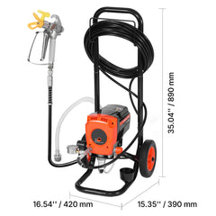 Stand Airless Paint Sprayer, 900W, 3300PSI High Pressure Airless Sprayer with Cart, Cleaning Brush, Hose, Extension Rod, Nozzles, Electric Spray Paint Machine for Interior or Exterior of House