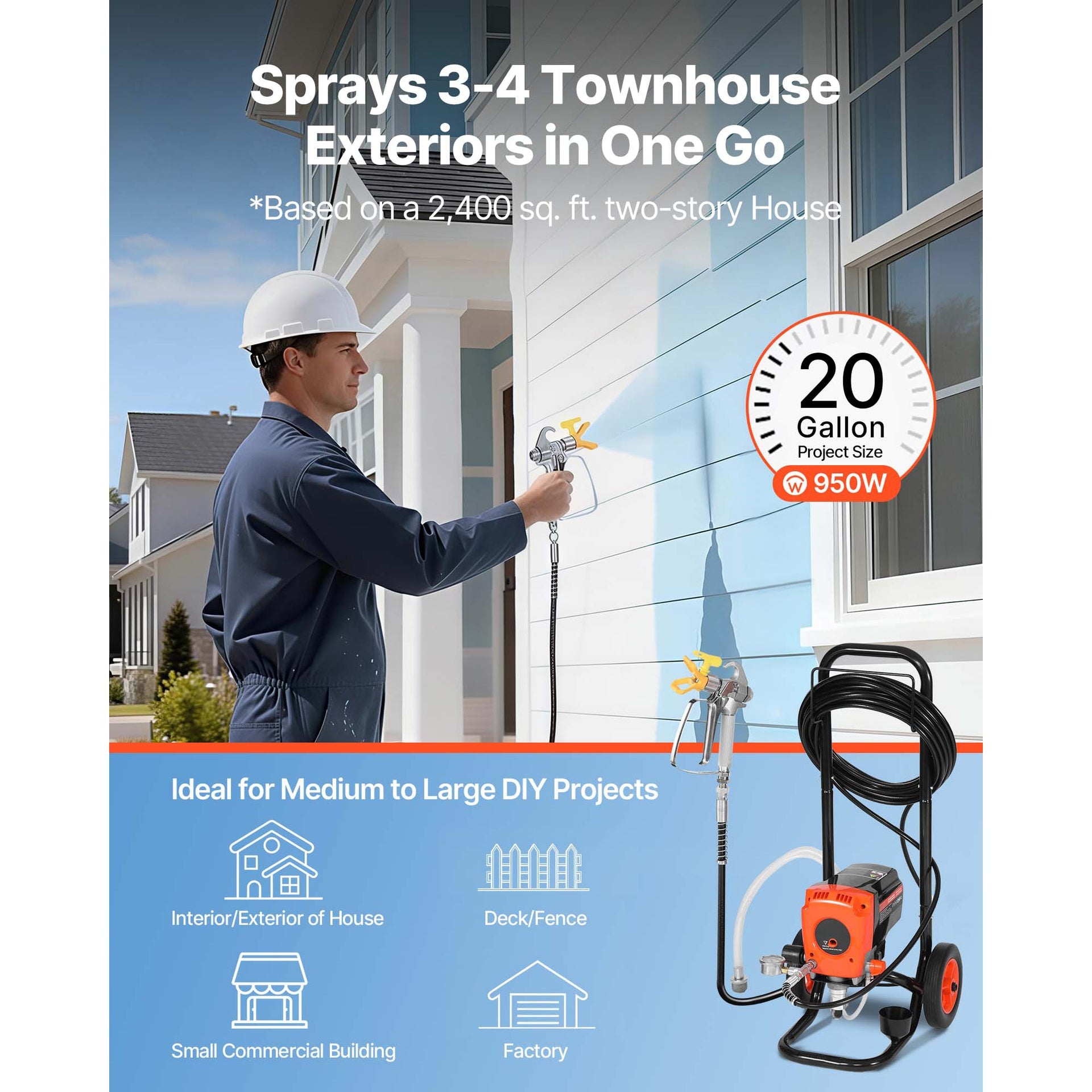 Stand Airless Paint Sprayer, 900W, 3300PSI High Pressure Airless Sprayer with Cart, Cleaning Brush, Hose, Extension Rod, Nozzles, Electric Spray Paint Machine for Interior or Exterior of House