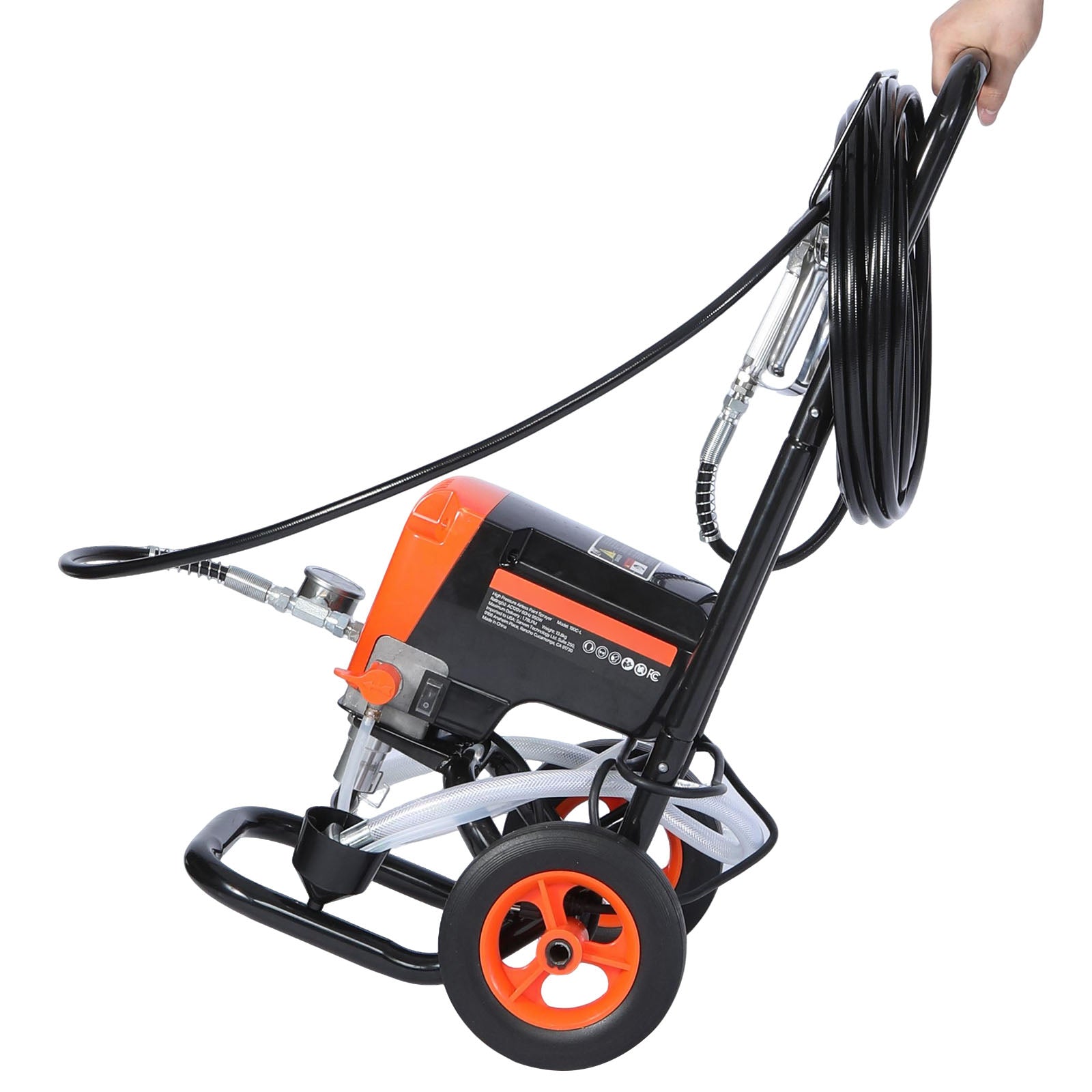 Stand Airless Paint Sprayer, 900W, 3300PSI High Pressure Airless Sprayer with Cart, Cleaning Brush, Hose, Extension Rod, Nozzles, Electric Spray Paint Machine for Interior or Exterior of House