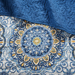 6 Piece Reversible Quilt Set with Throw Pillows Blue Full/Queen