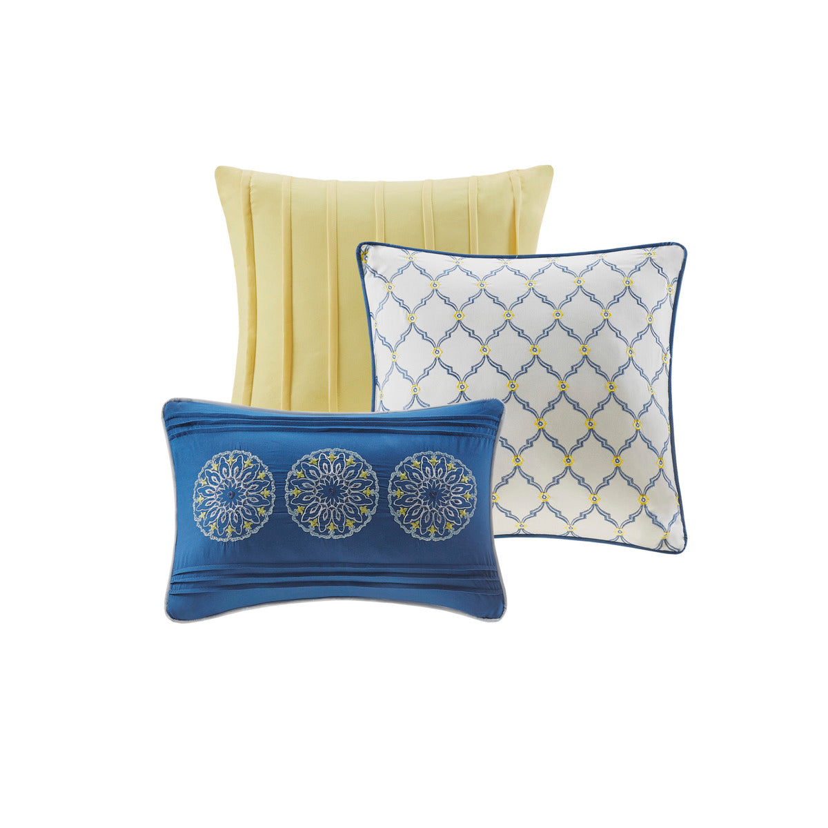 6 Piece Reversible Quilt Set with Throw Pillows Blue Full/Queen