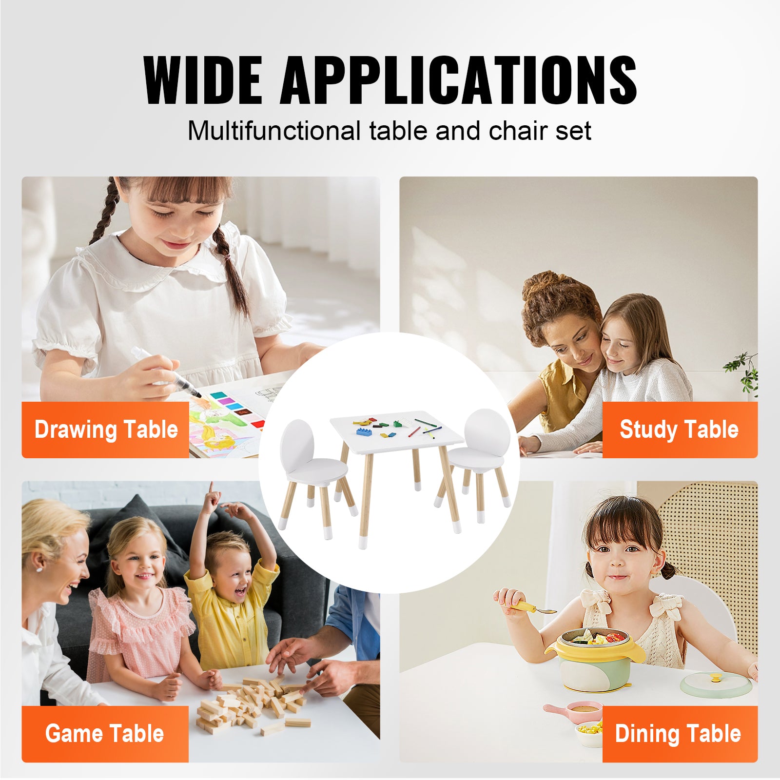Kids Table and 2 Chairs Set, Toddler Table and Chair Set, Children Multi-Activity Table for Art, Craft, Reading, Learning, 1 Table and 2 Chairs