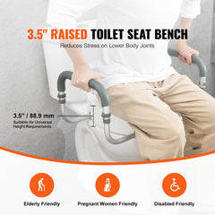 Raised Toilet Seat, 3.5" Height Raised, 300 lbs Weight Capacity, for Standard Round Toilet, Aluminum Handrail, with EVA Armrest Padding, for Elderly, Handicap, Patient, Pregnant, Medical