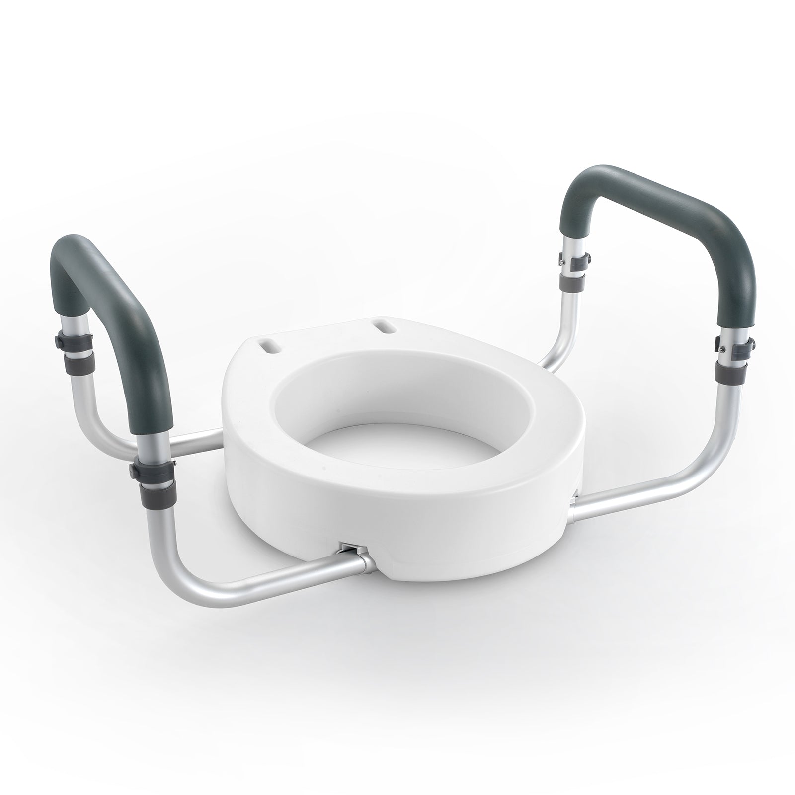 Raised Toilet Seat, 3.5" Height Raised, 300 lbs Weight Capacity, for Standard Round Toilet, Aluminum Handrail, with EVA Armrest Padding, for Elderly, Handicap, Patient, Pregnant, Medical