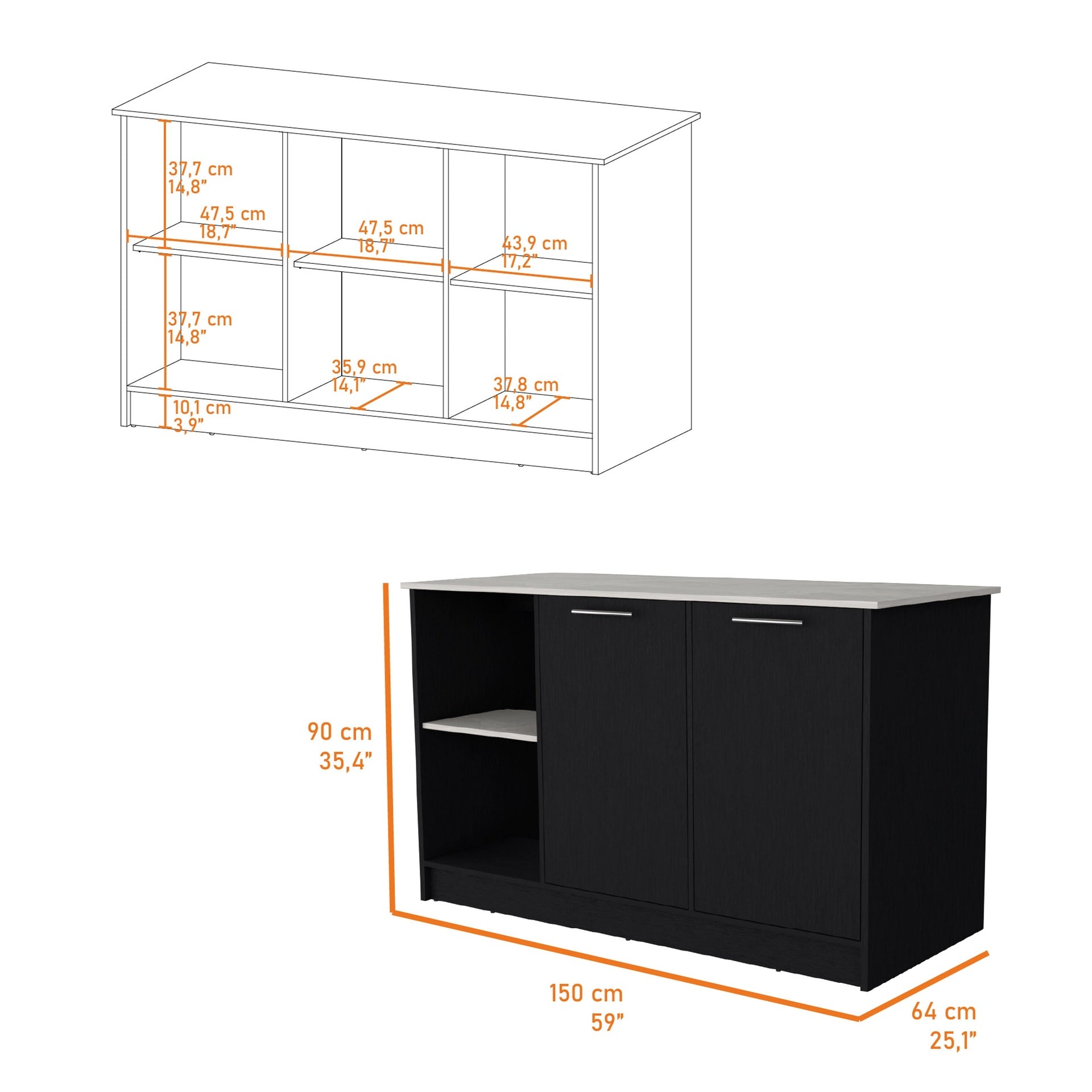 Wenge and Onyx Double Door Cabinets Kitchen Island