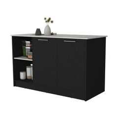Mercury Kitchen Island with spacious Countertop, Double Door Cabinets, and 2 Open Storage Shelves