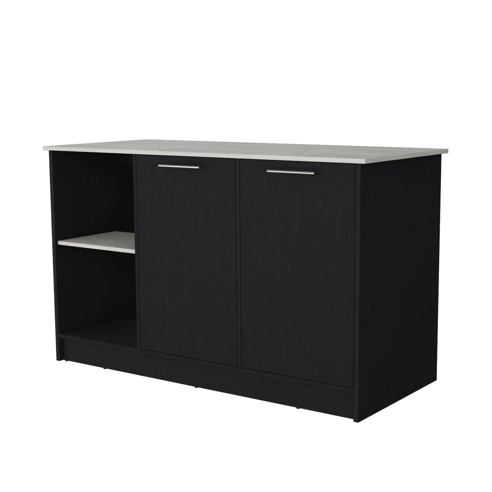 Mercury Kitchen Island with spacious Countertop, Double Door Cabinets, and 2 Open Storage Shelves