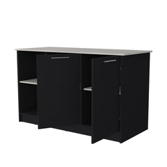 Mercury Kitchen Island with spacious Countertop, Double Door Cabinets, and 2 Open Storage Shelves