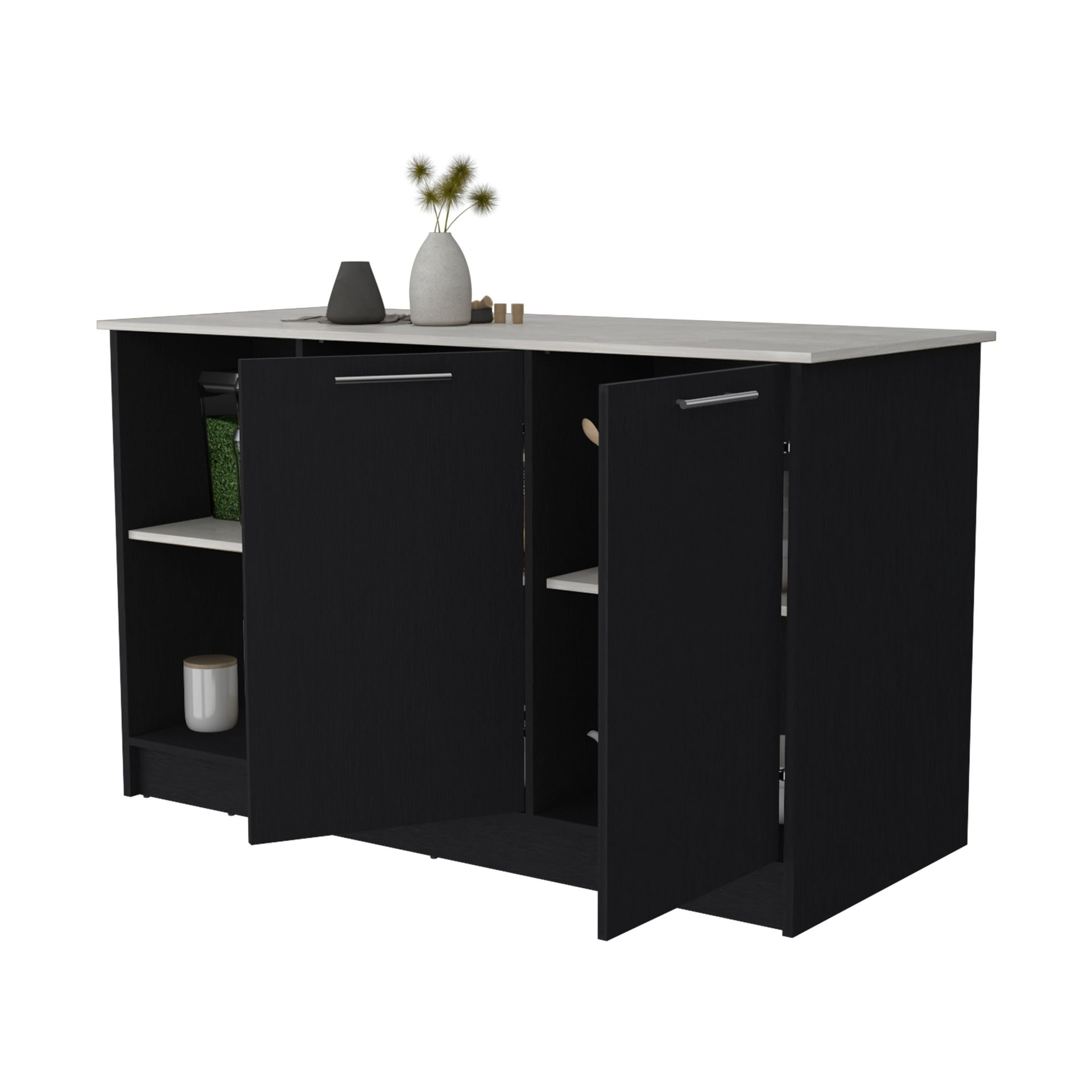 Mercury Kitchen Island with spacious Countertop, Double Door Cabinets, and 2 Open Storage Shelves