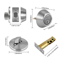 Deadbolt Lock Round Single Cylinder Dead Bolt Keyed 1 Side Satin Nickel 3 Keys