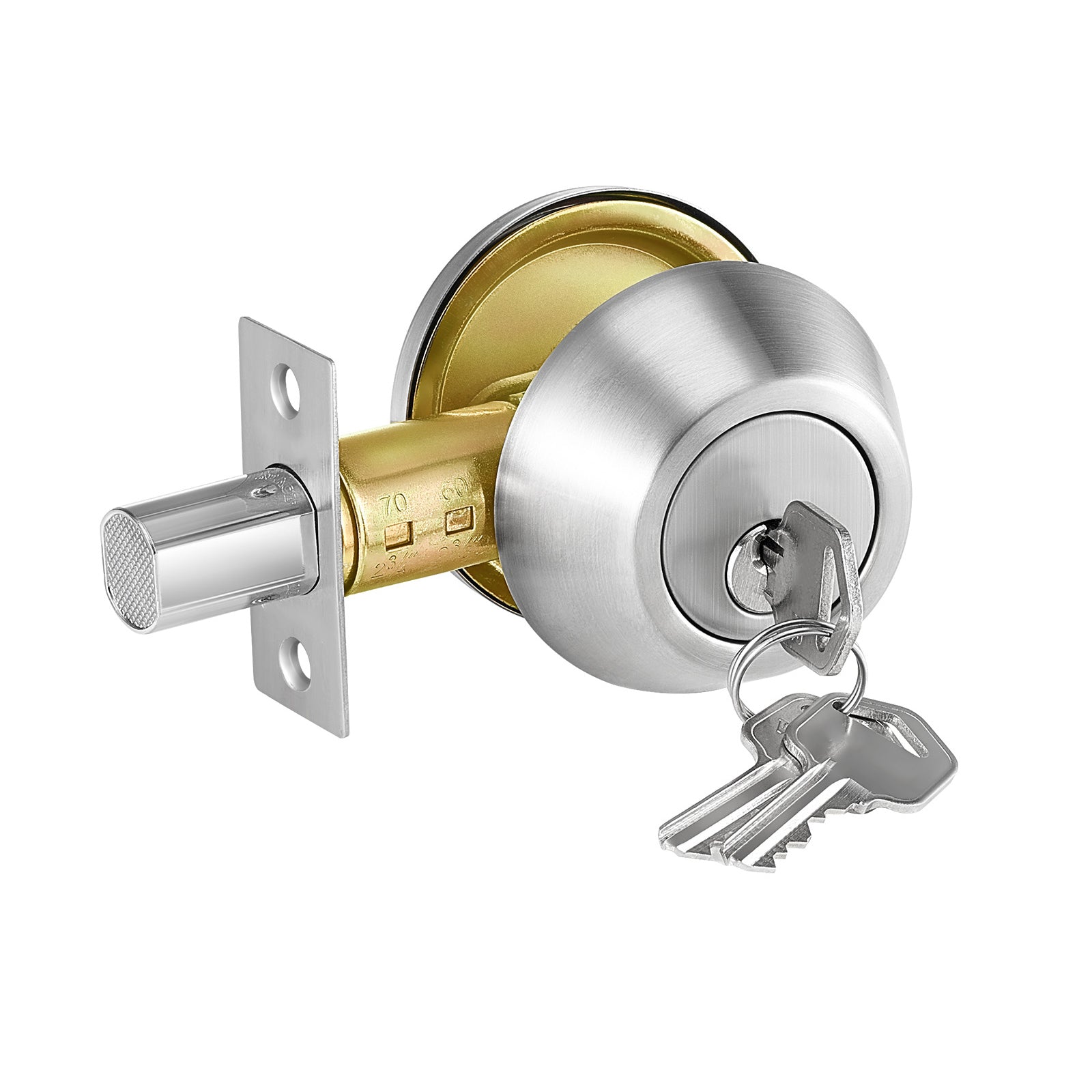 Deadbolt Lock Round Single Cylinder Dead Bolt Keyed 1 Side Satin Nickel 3 Keys
