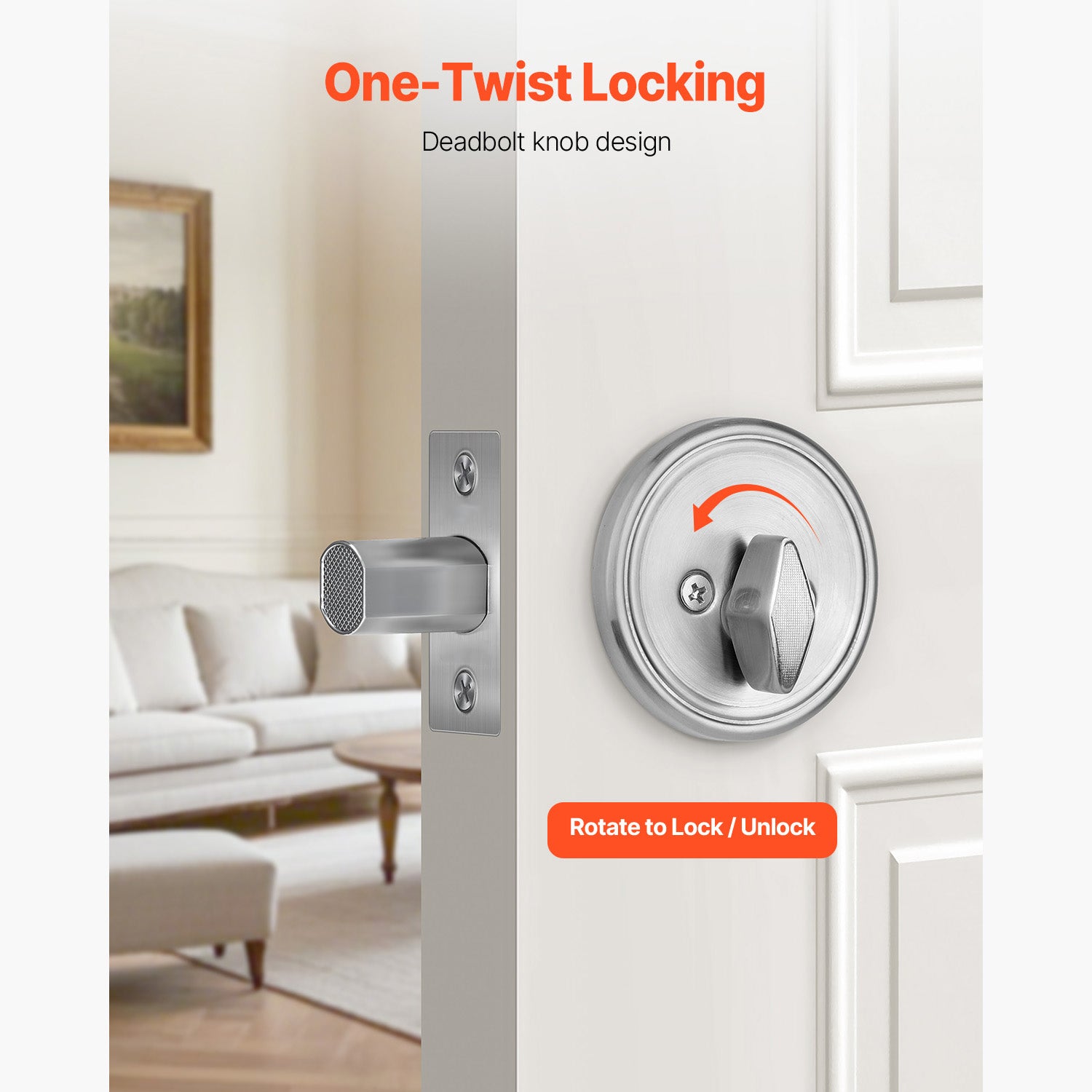 Deadbolt Lock Round Single Cylinder Dead Bolt Keyed 1 Side Satin Nickel 3 Keys