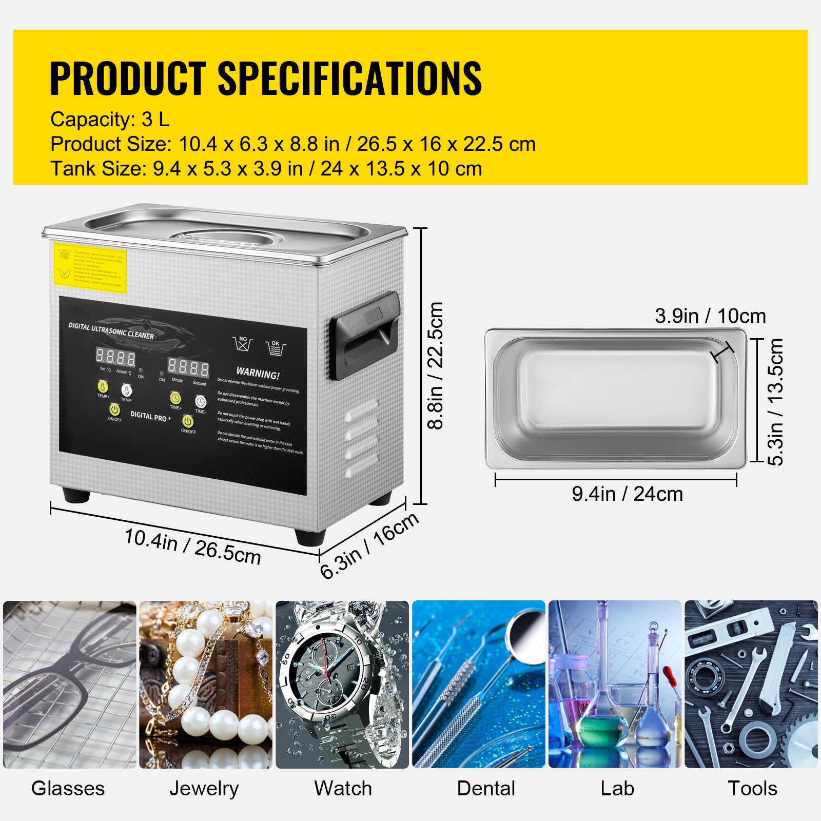3L Upgraded Ultrasonic Cleaner (200W Heater,120W Ultrasonic) Professional Digital Lab Ultrasonic Parts Cleaner with Heater Timer for Jewelry Glasses Parts Cleaning