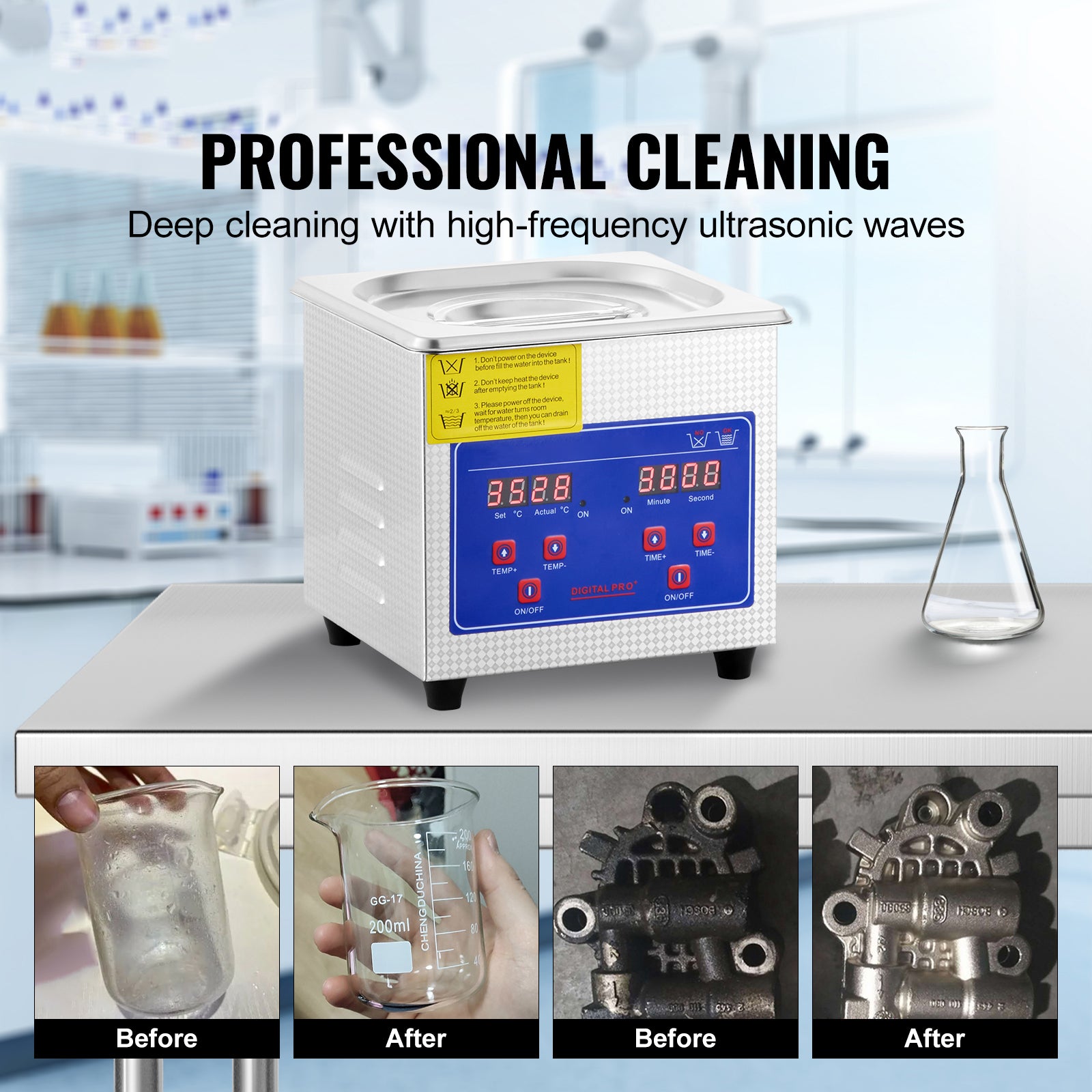 Ultrasonic Cleaner 1.3L Professional Ultrasonic Cleaner with Digital Timer 40kHz Excellent Ultrasonic Cleaning Machine 110V for Jewelry Watch Ring Coin Diamond Eyeglasses Small Parts Cleaning