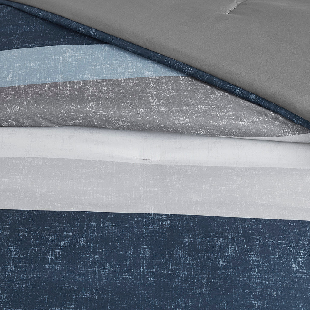 Stripe Comforter Set with Bed Sheets Blue/Grey Queen