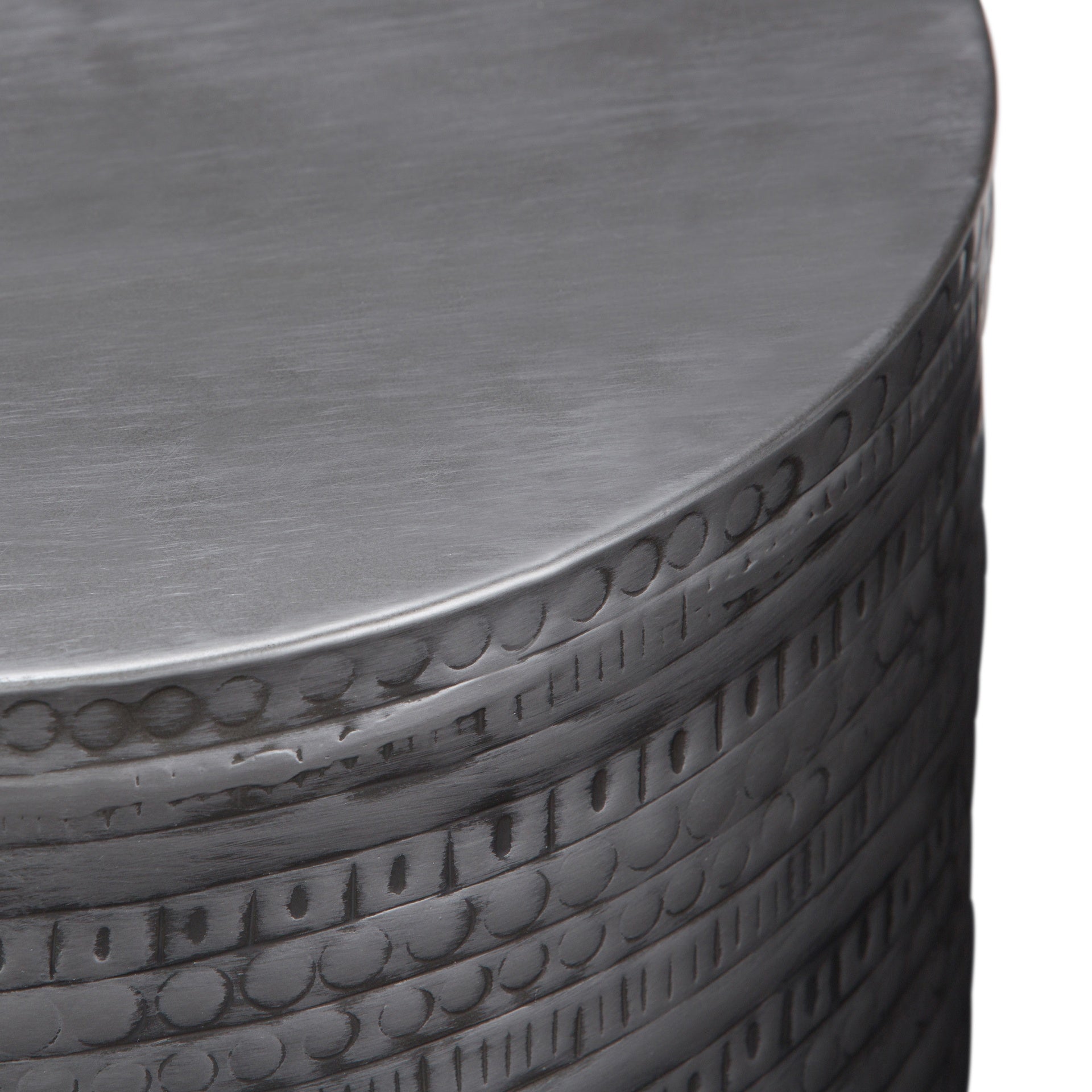 Johnsen 15 inch Wide Tribal Pattern Metal Accent Table in Antique Silver