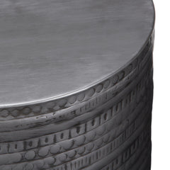 Johnsen 15 inch Wide Tribal Pattern Metal Accent Table in Antique Silver
