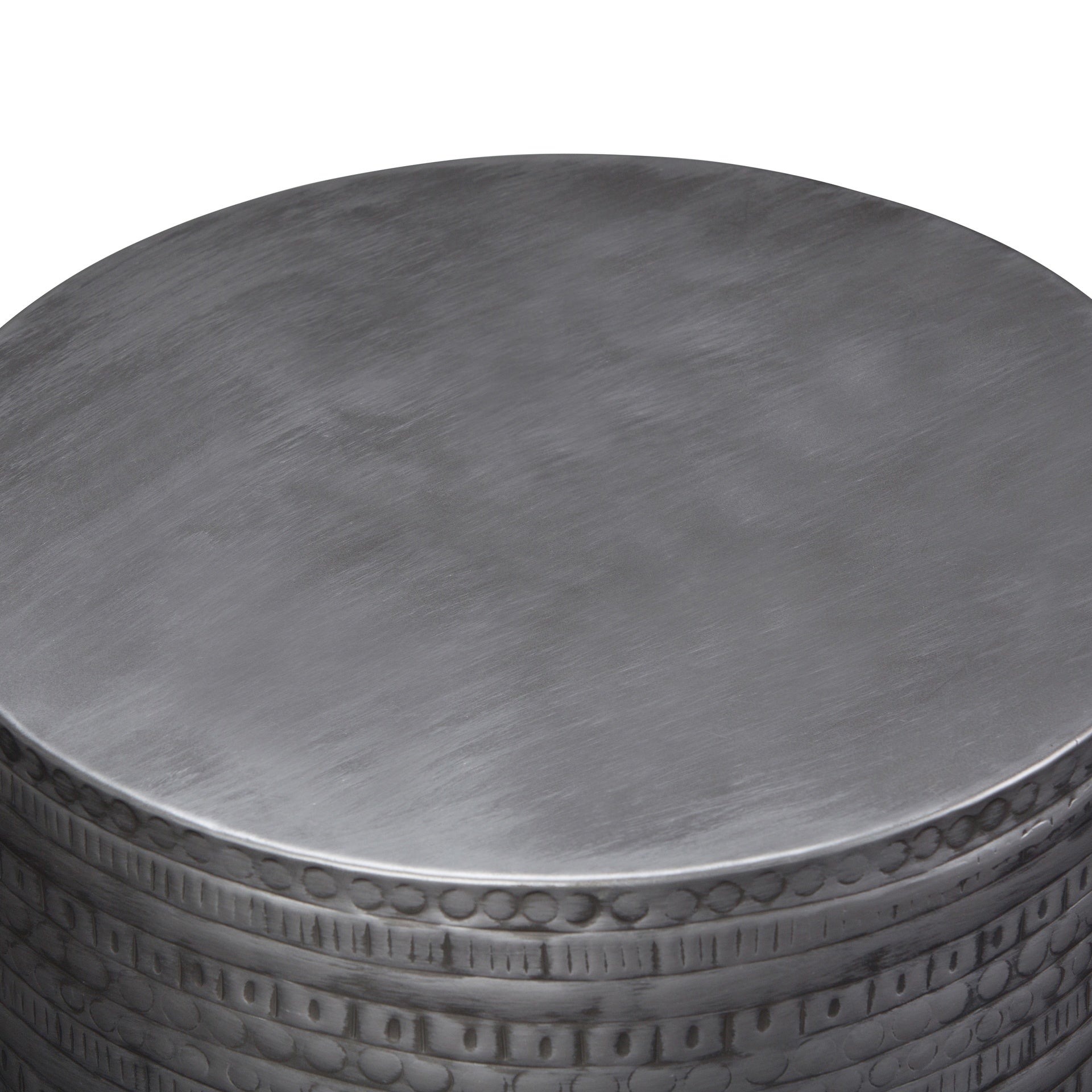 Johnsen 15 inch Wide Tribal Pattern Metal Accent Table in Antique Silver